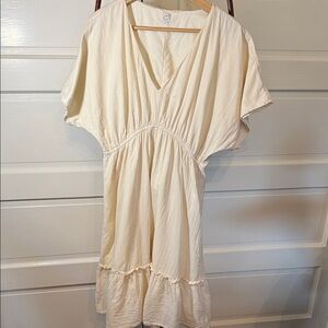 LOFT Beach Gauze Cotton Dress Cream Tiered Ruffle Boho Resort M